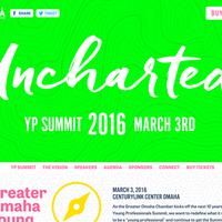 A screenshot of a website with large text that reads "Uncharted YP Summit 2016 March 3rd" on a neon green background.