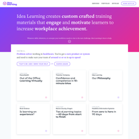 The homepage for Idea Learning. Features a purple and pink gradient with the text "Idea Learning creates custom crafted training materials that engage and motivate learners to increase workplace achievement.".